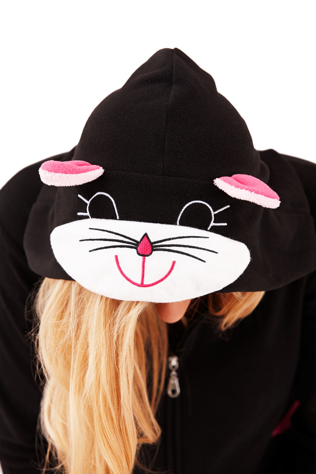 Womens Hooded Ears + Tail Onesie Cat Pug Jumpsuit Pyjamas Ladies Girls